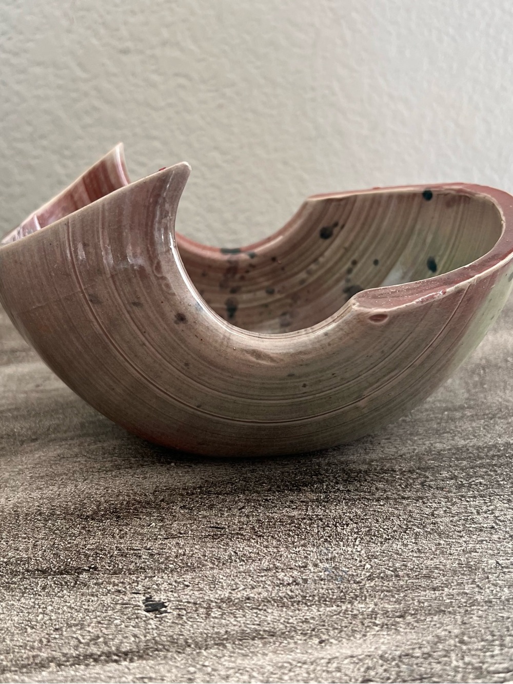 Studio Pottery Abstract Asymmetrical Bowl Vase signed Hand Made MCM